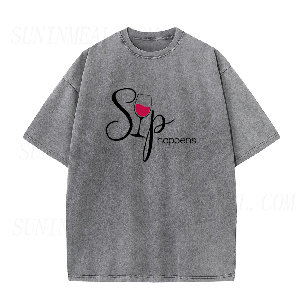 Retro Sip Happens Wine Unisex Tee
