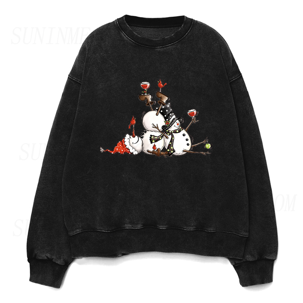Funny Snowmen Drinking Wine Unisex Crewneck Sweatshirt