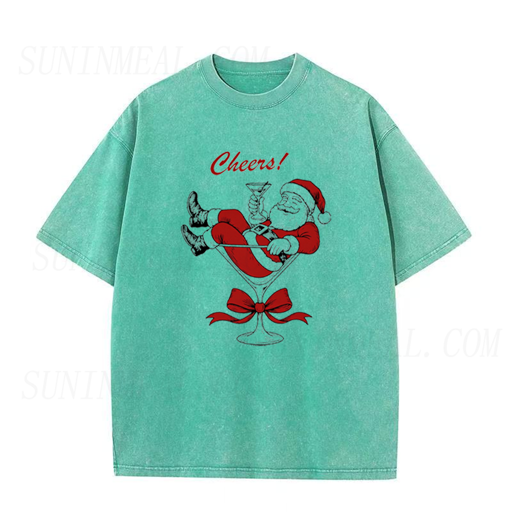 Funny Santa Martini Christmas Cheers Unisex Tee