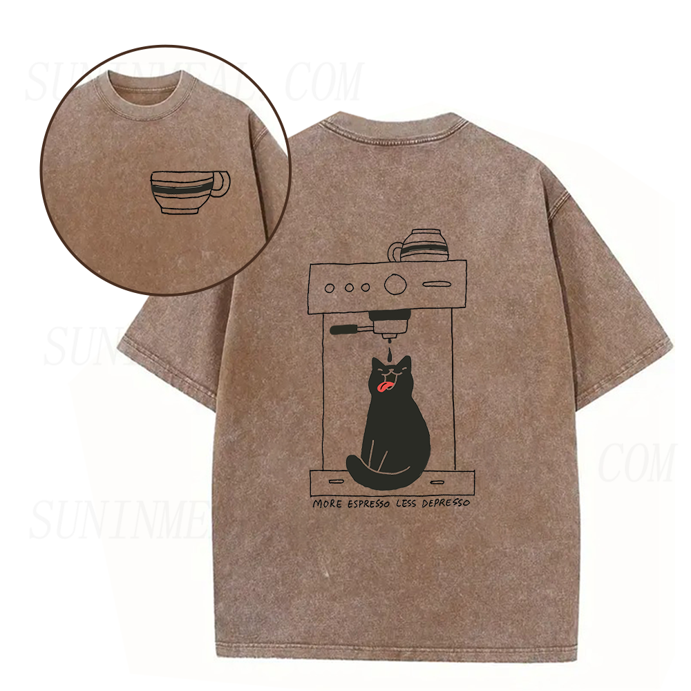 Cat Coffee More Espresso Less Depresso Unisex Tee