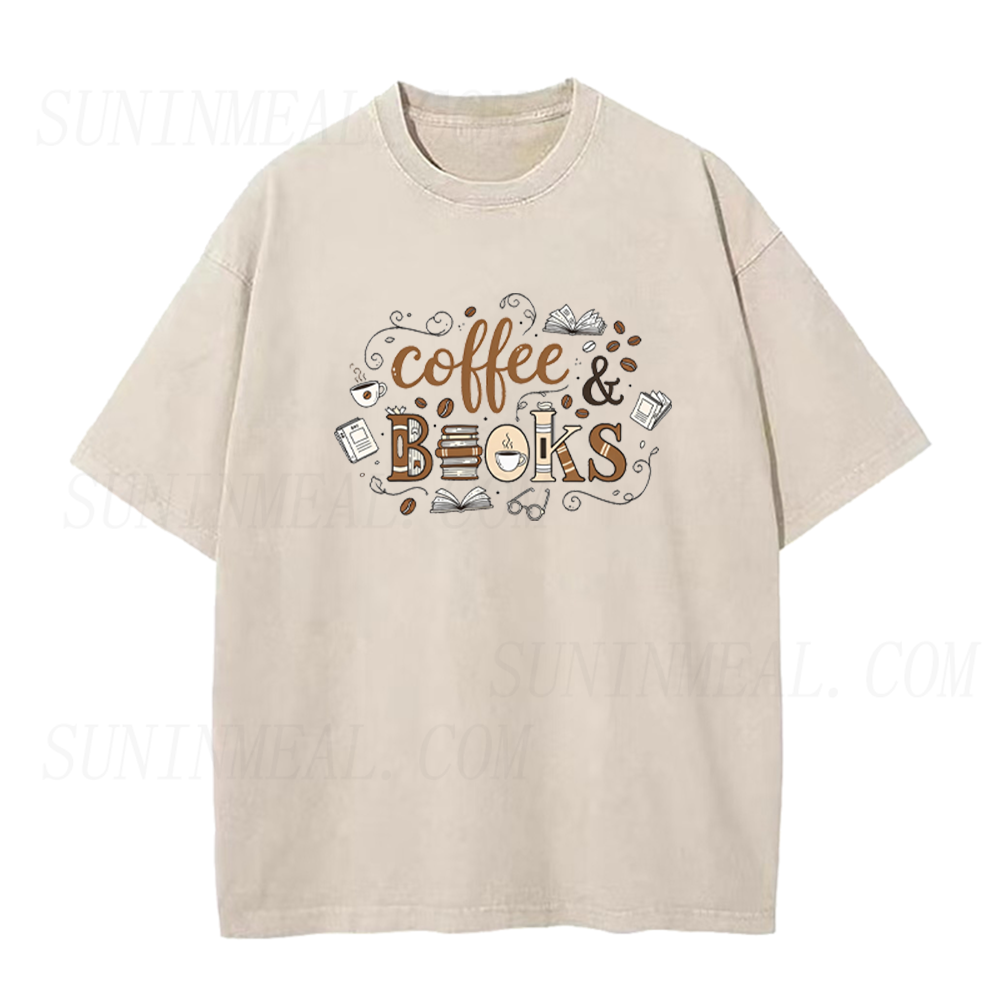 Retro Coffee And Book Doodle Art Unisex Tee
