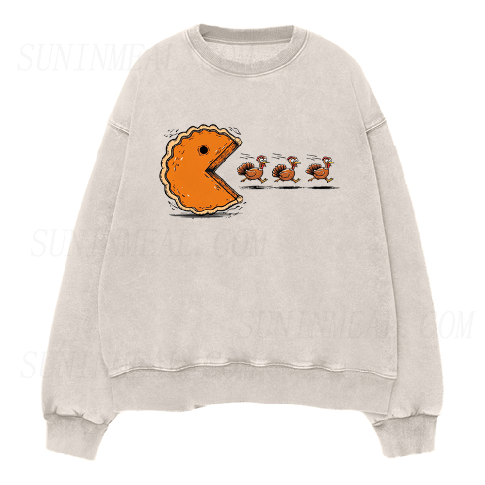 Funny Pumpkin Pie Chasing Turkeys Unisex Crewneck Sweatshirt