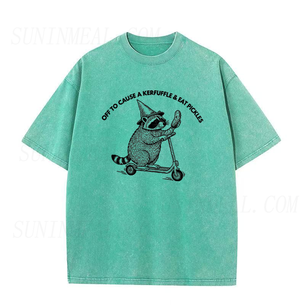 Off To Cause A Kerfuffle & Eat Pickles Raccoon Unisex Tee