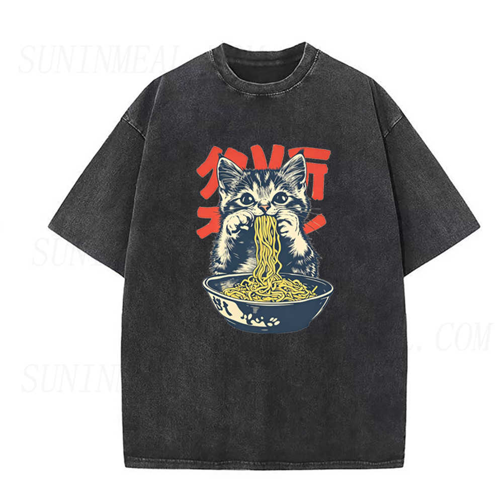 Vintage Cat Eating Ramen Unisex Tee