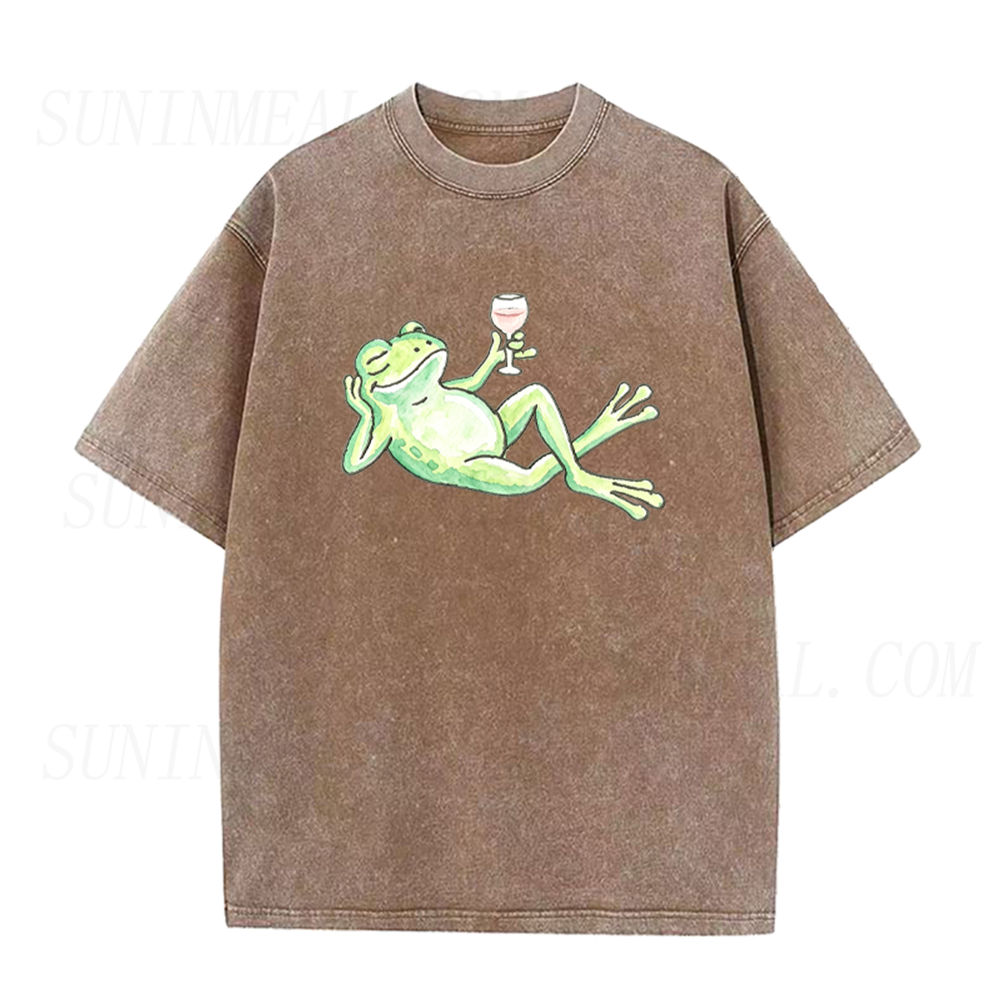 Wine Drinking Frog Unisex Tee