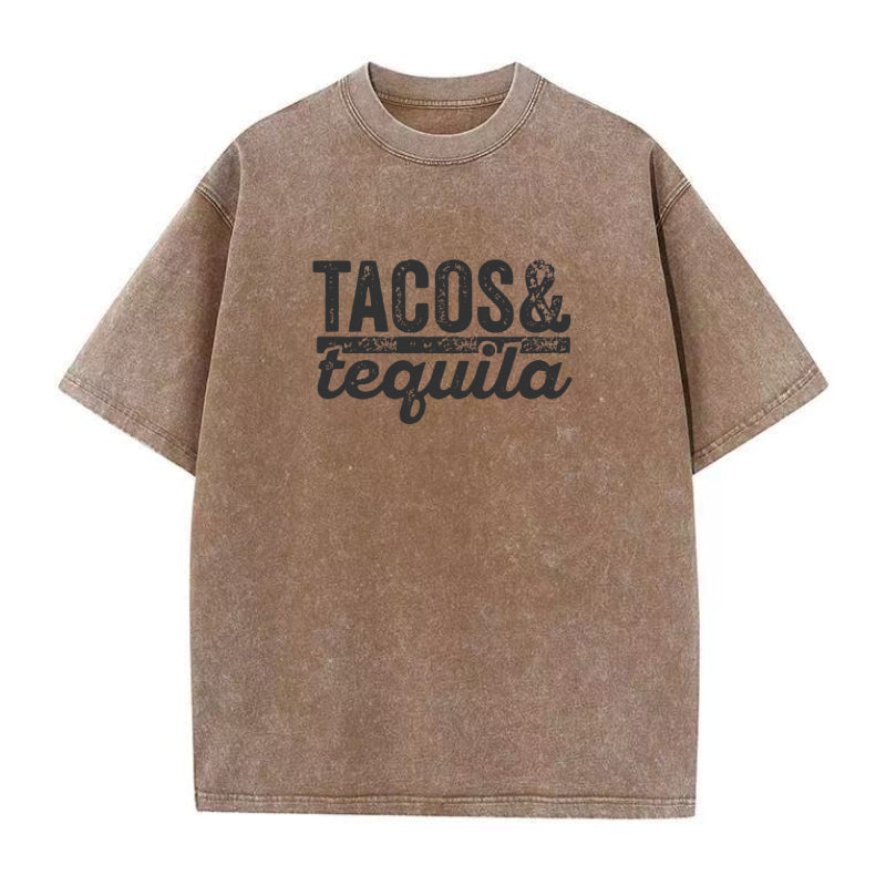 Oversized Brown t-shirt with 'Tacos & Tequila'