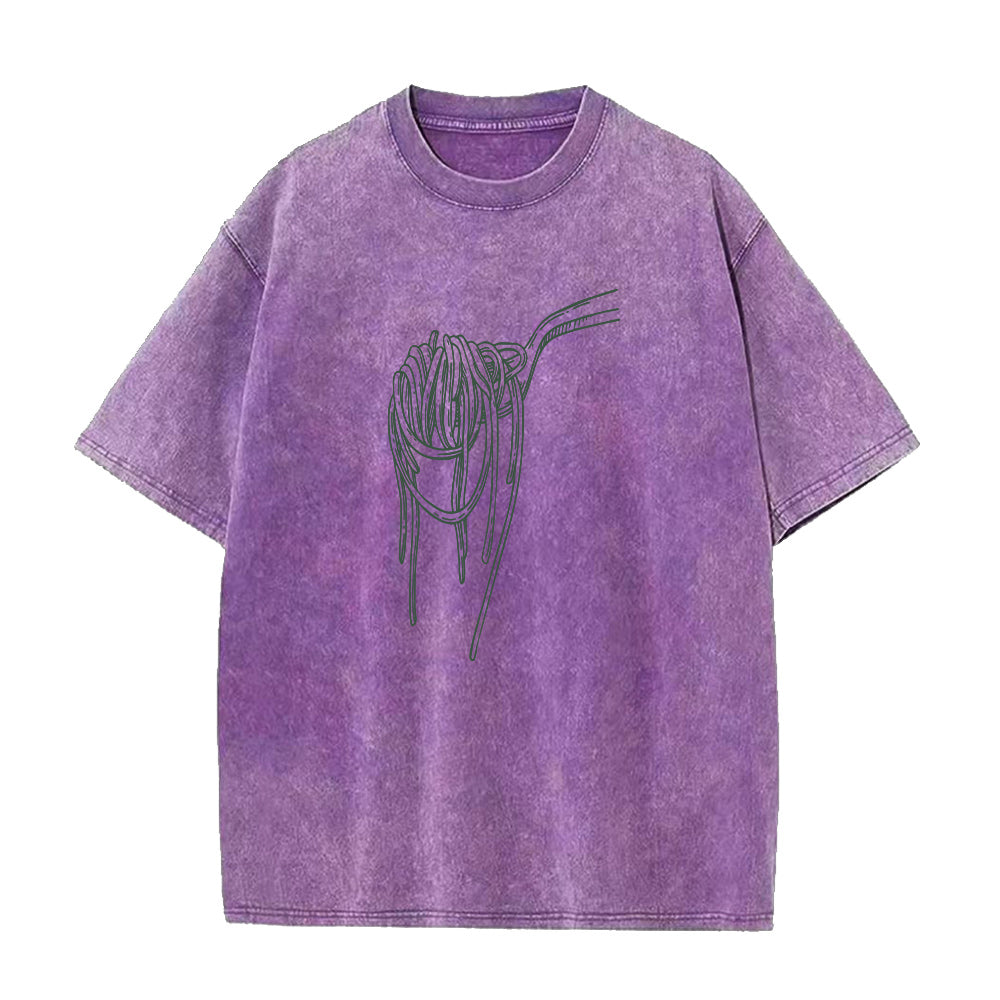 Purple t-shirt with a graphic design on a white background