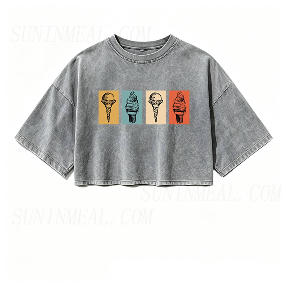 Retro Ice Cream Oversized Crop Tee