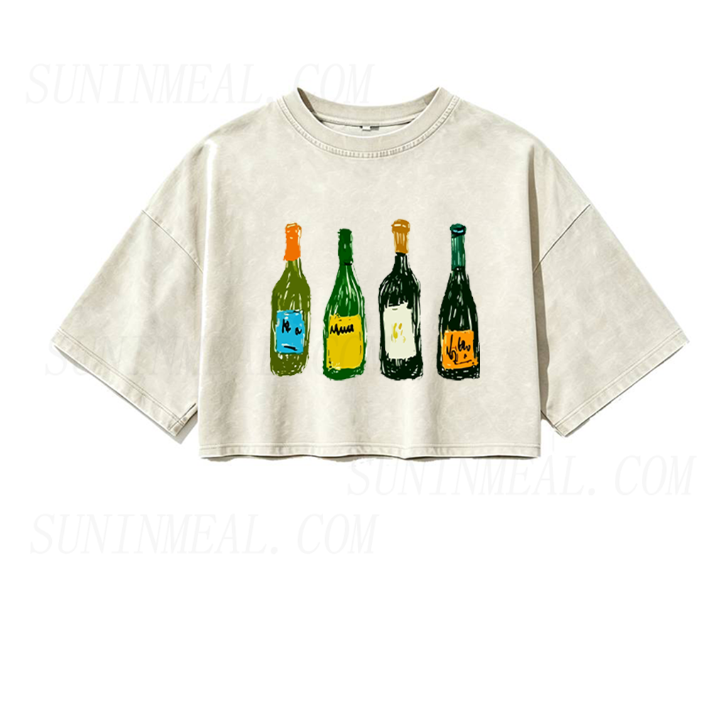 Wine Bottles Oversized Crop Tee