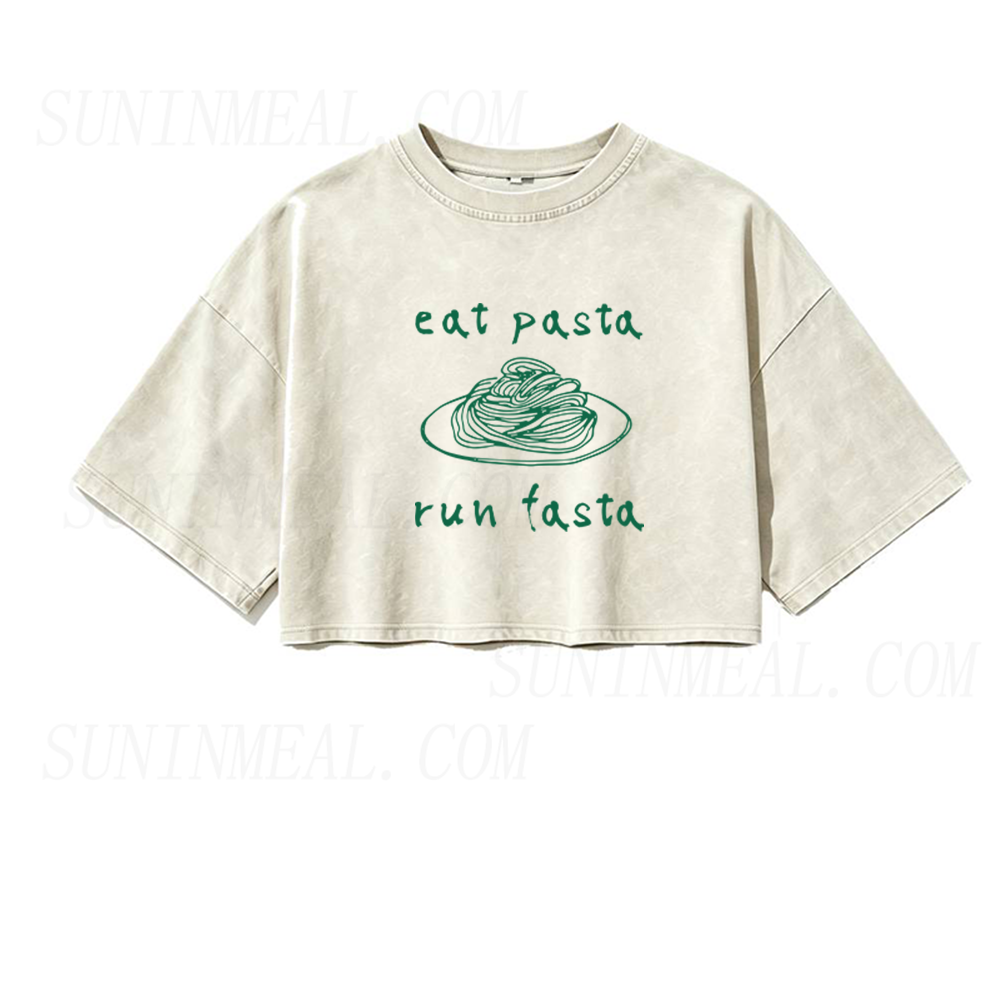Eat Pasta Run Fasta Oversized Crop Tee