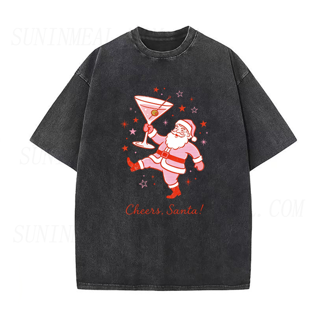 Funny Cheers Santa Cocktail Christmas Holiday Unisex Tee