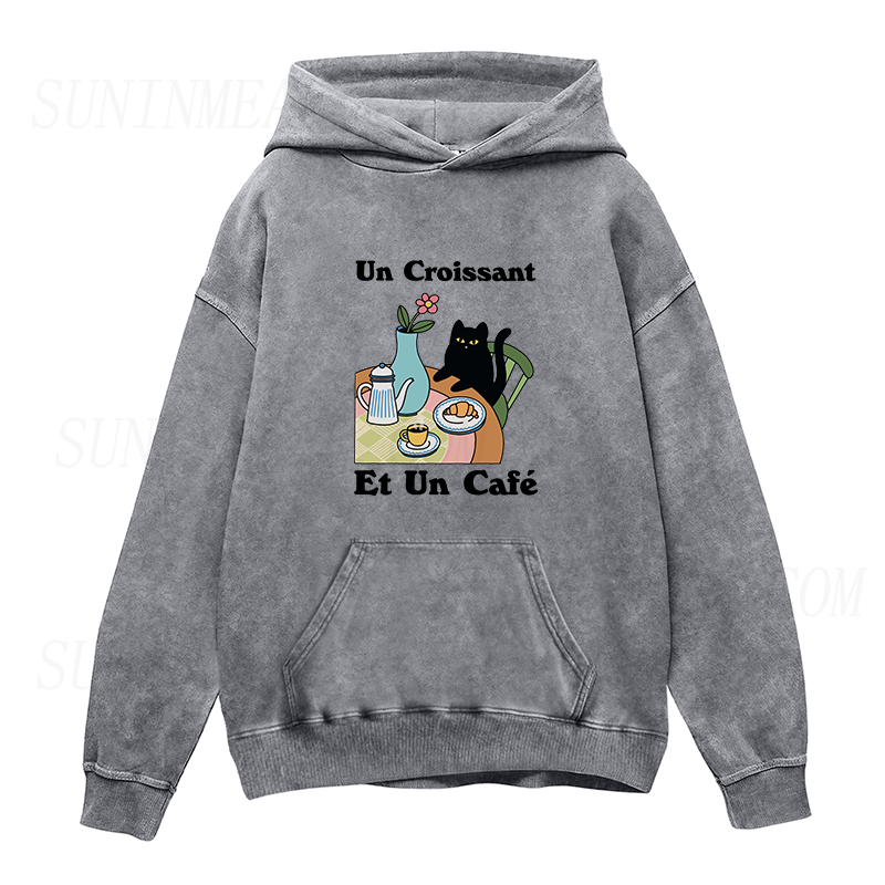 Cafe Croissant Cat  Unisex Hoodie
