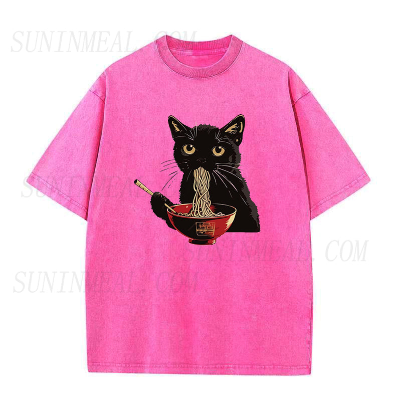 Cute Black Cat Eating Ramen Unisex Tee