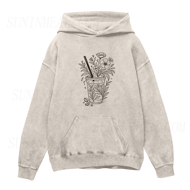 Floral Iced Coffee Cup Unisex Hoodie