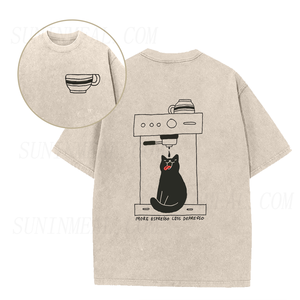 Cat Coffee More Espresso Less Depresso Unisex Tee