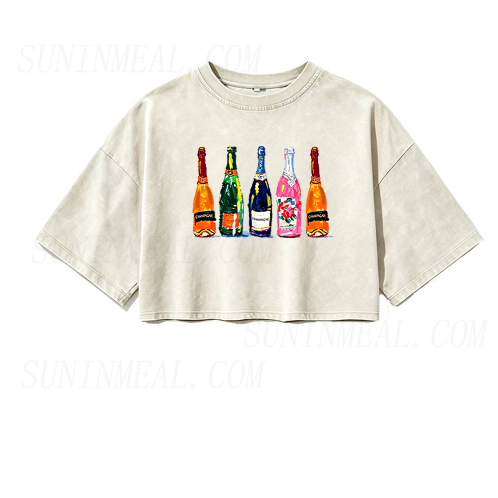 Champagne Bottles Oversized Crop Tee