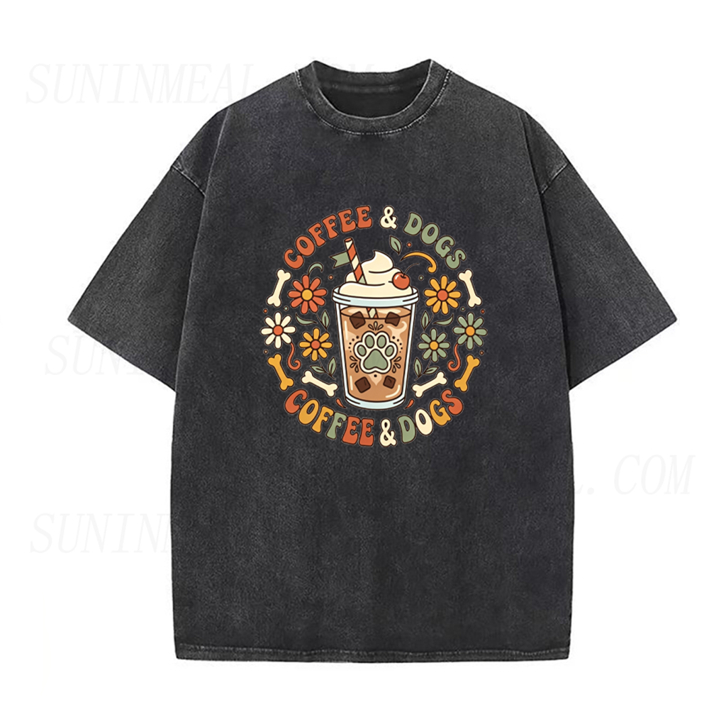 Retro Floral Coffee & Dogs Unisex Tee
