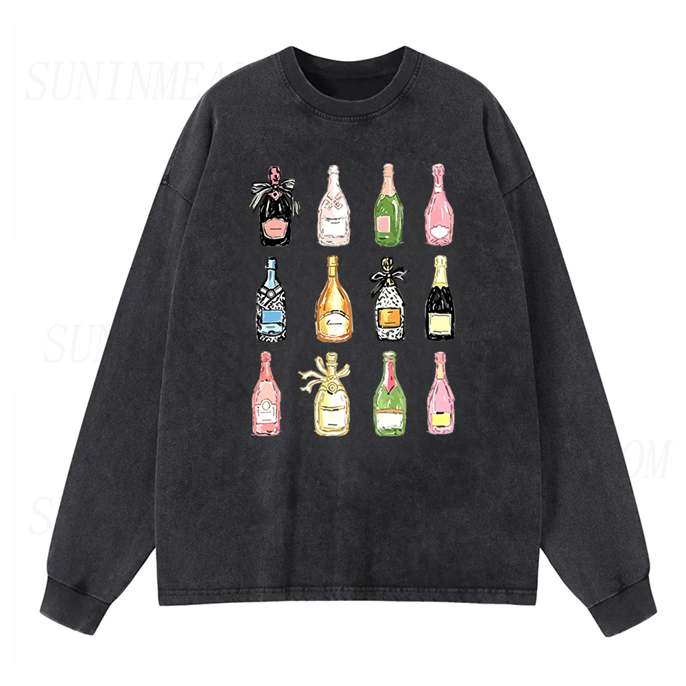 Retro Champagne Bottles Long Sleeve Unisex Tee