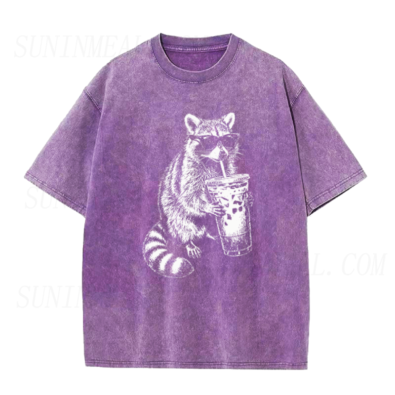 Raccoon Drinking Iced Coffee Unisex Tee