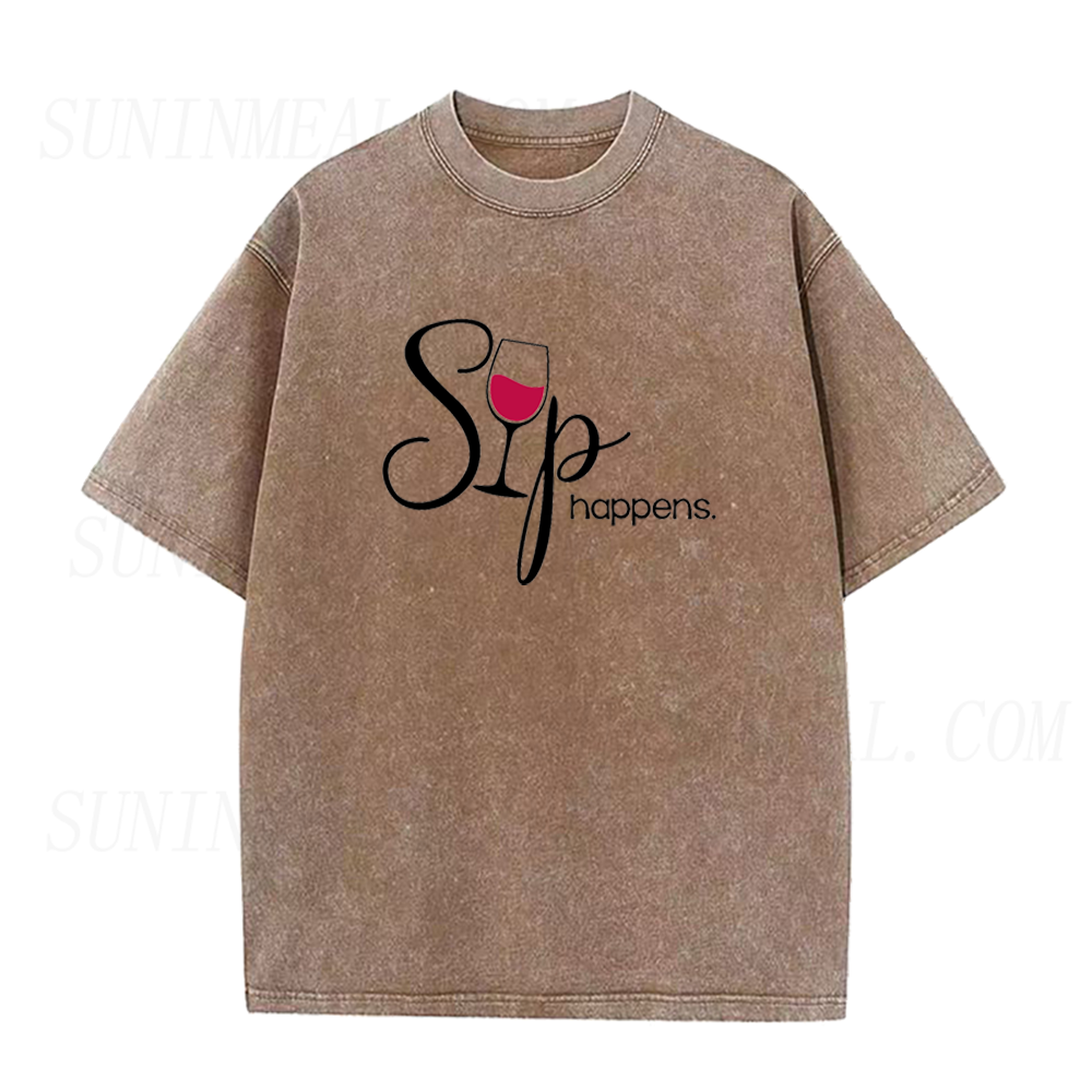 Retro Sip Happens Wine Unisex Tee