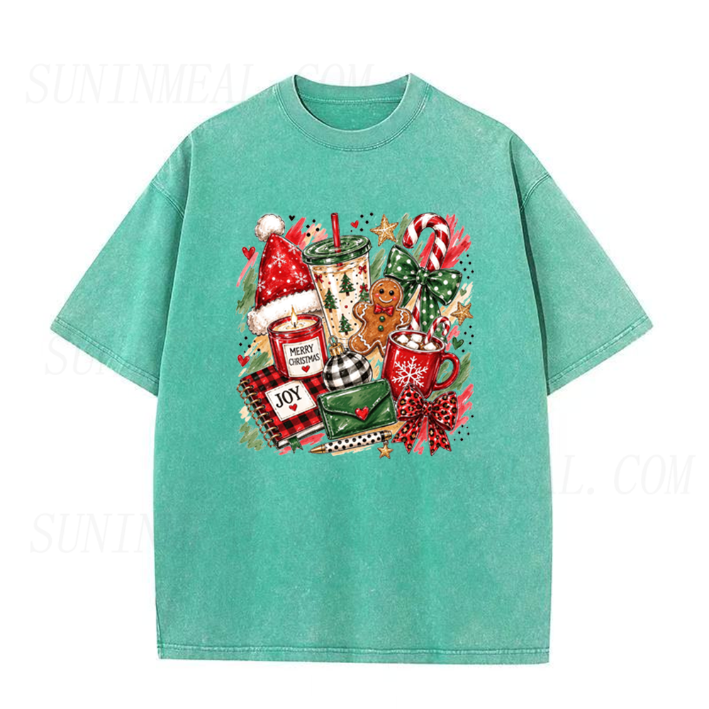 Christmas Cozy Vibes Gingerbread Candy Cane Hot Cocoa Collage Graphic Unisex Tee