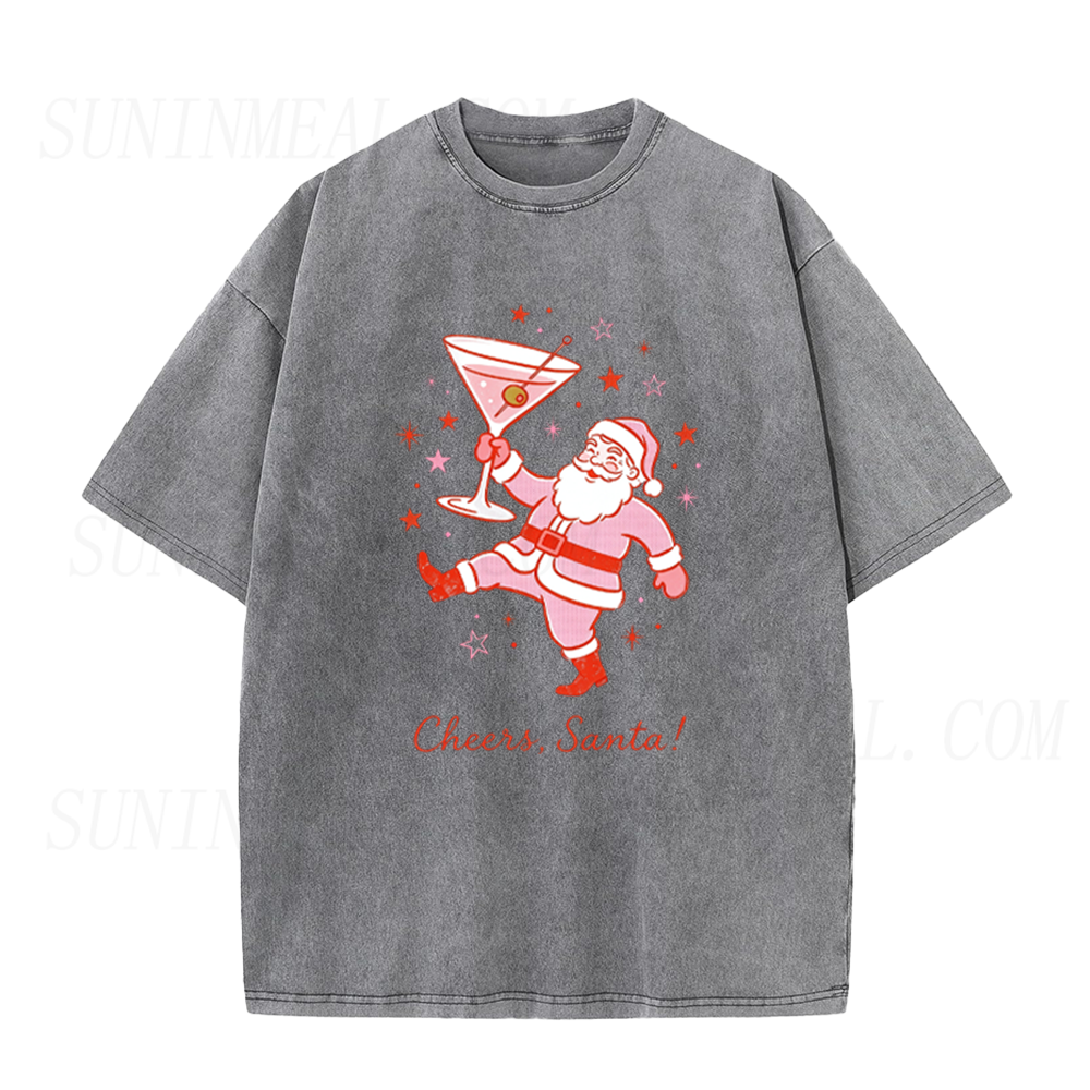 Funny Cheers Santa Cocktail Christmas Holiday Unisex Tee
