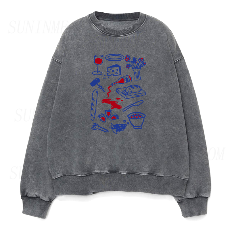 Wine Cheese Baguette and Fruits Unisex Crewneck Sweatshirt