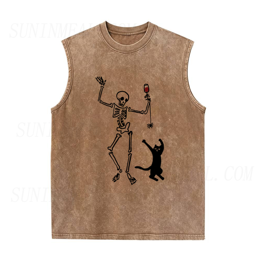 Dancing Skeleton and Cat Unisex Tank Top