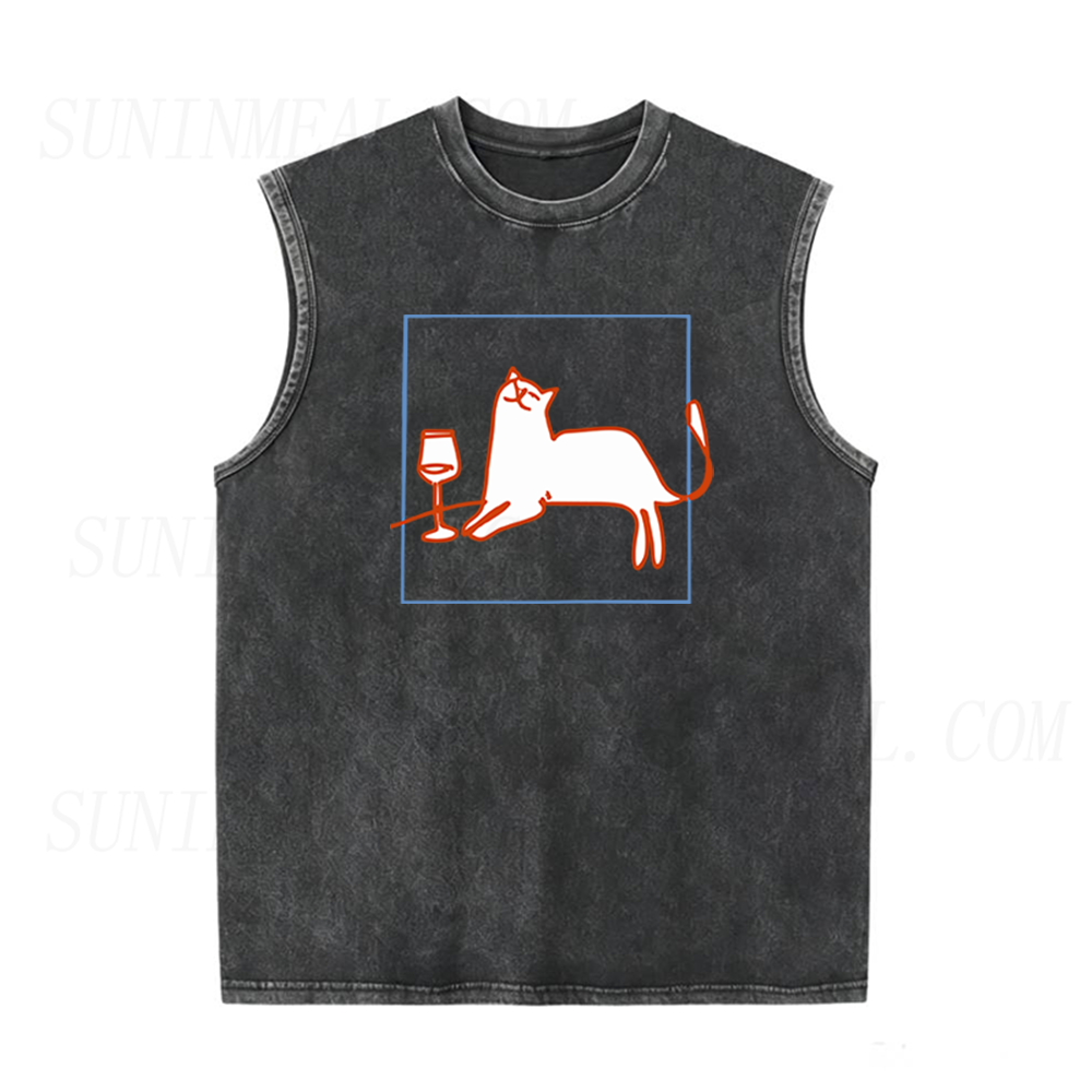 Orange Cat with Wine Unisex Tank Top