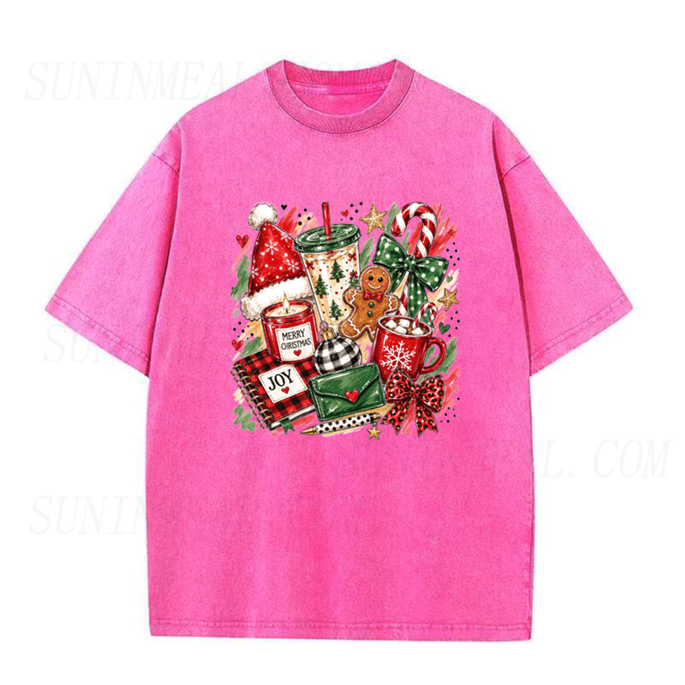 Christmas Cozy Vibes Gingerbread Candy Cane Hot Cocoa Collage Graphic Unisex Tee