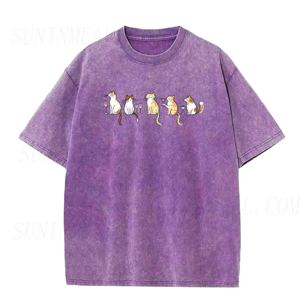 Cute Cats with Wine Glasses Unisex Tee