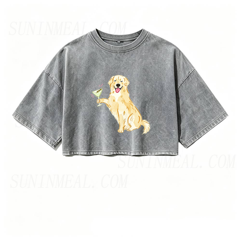 Golden Retriever Martini Oversized Crop Tee