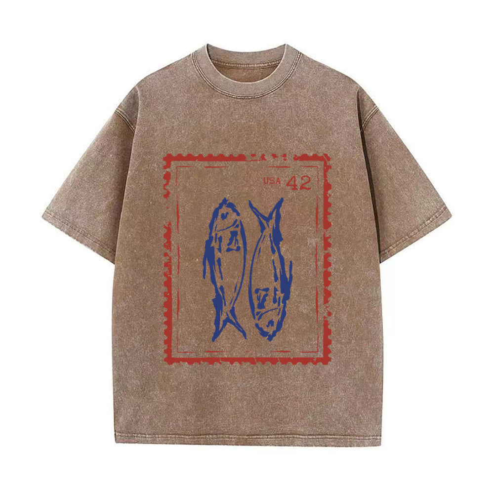 魚のヴィンテージスタンプユニセックスTシャツ