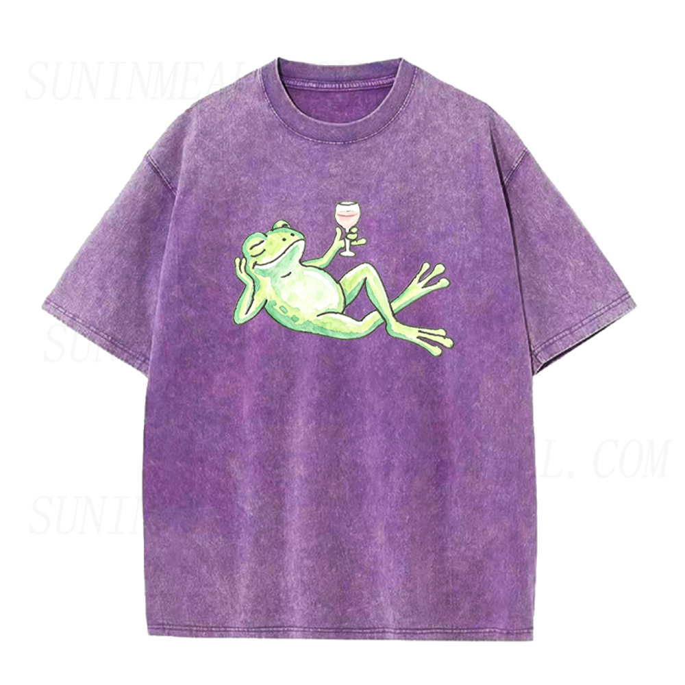 Wine Drinking Frog Unisex Tee