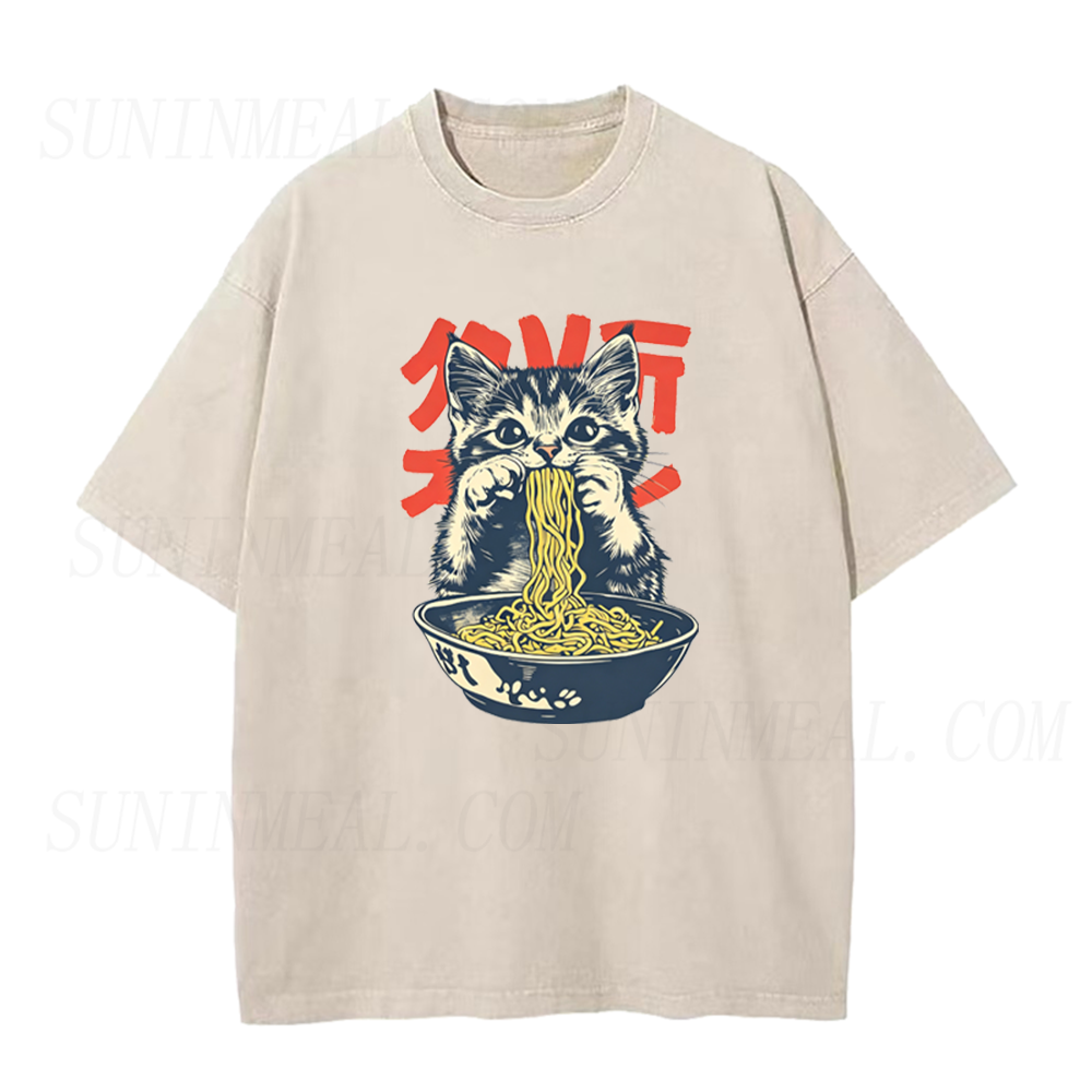 Vintage Cat Eating Ramen Unisex Tee