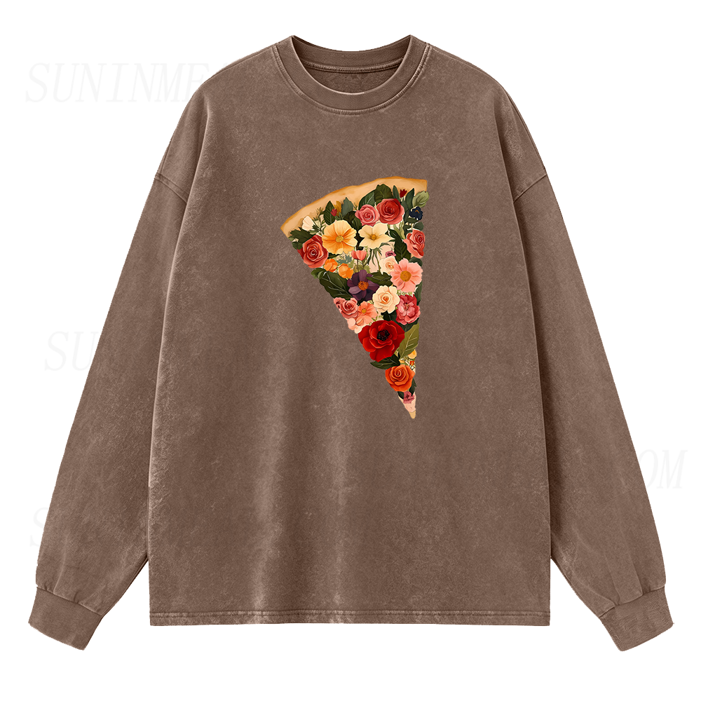 Flowers Pizza Long Sleeve Unisex Tee