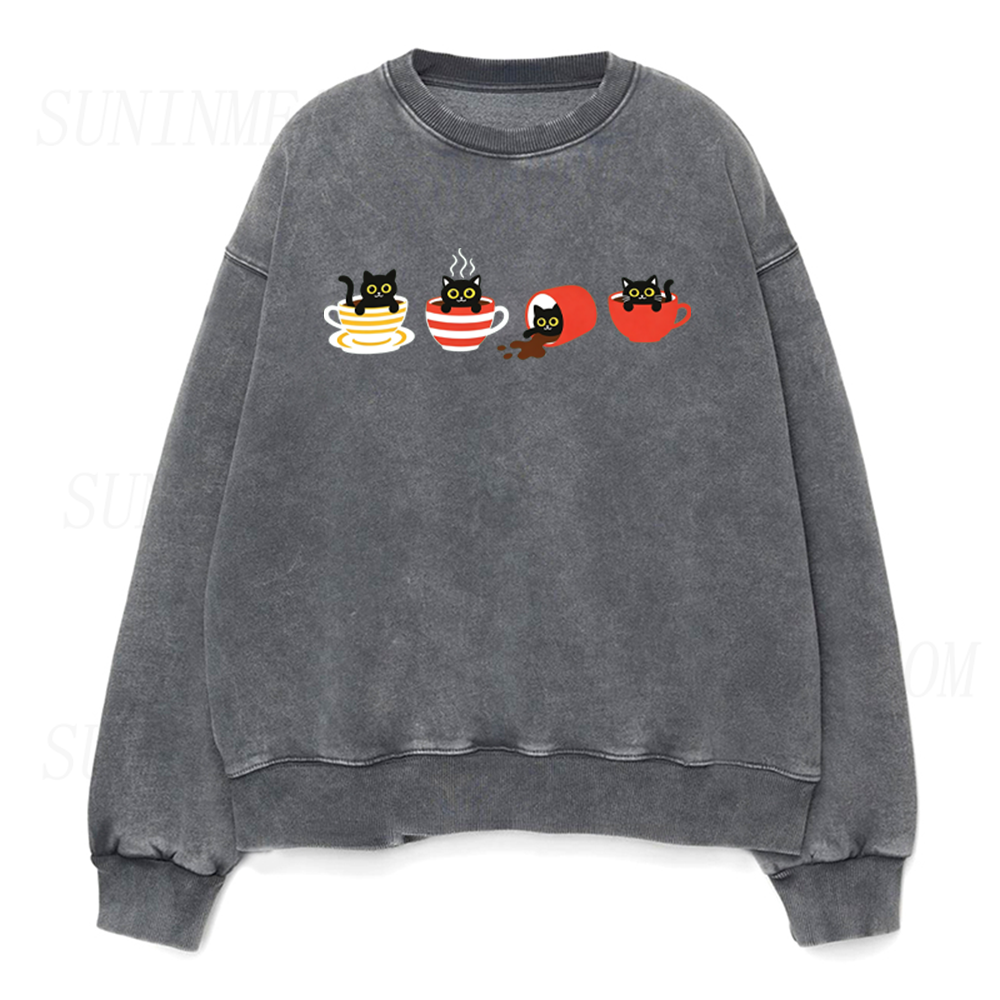 Retro Black Cat Coffee Unisex Crewneck Sweatshirt