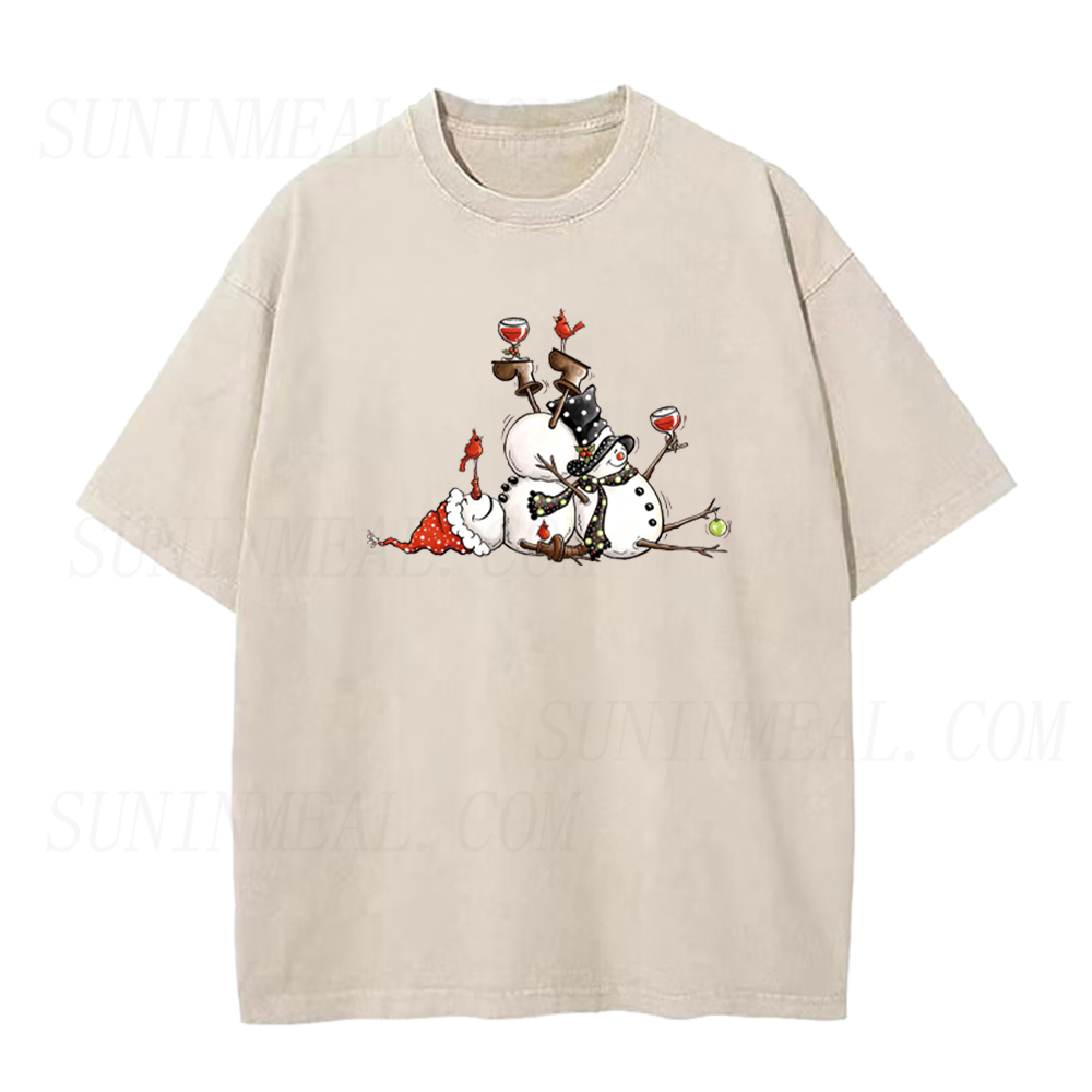 Funny Snowmen Drinking Wine Unisex Tee