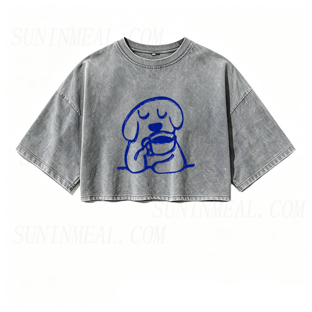 Coffee Dog Oversized Crop Tee