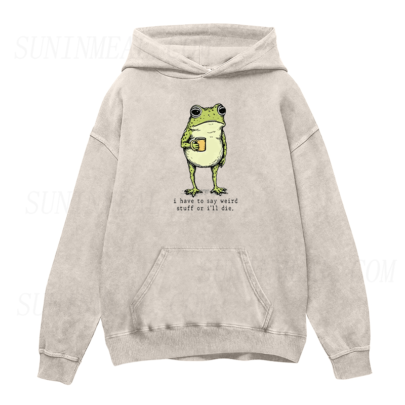 I Have to Say Weird Stuff Or I'll Die Frog Drinking Coffee Unisex Hoodie