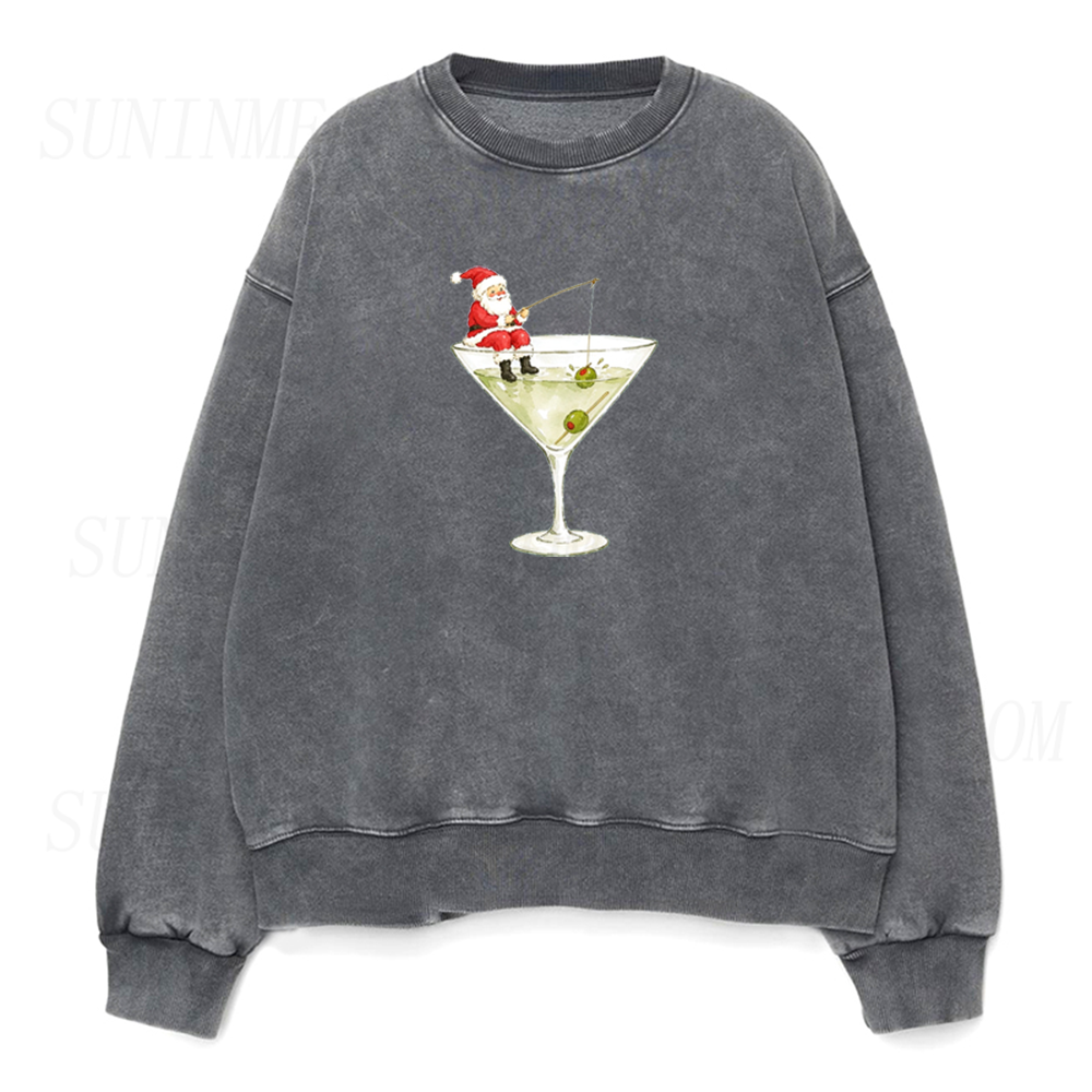 Funny Santa Martini Cocktail Graphic Unisex Crewneck Sweatshirt