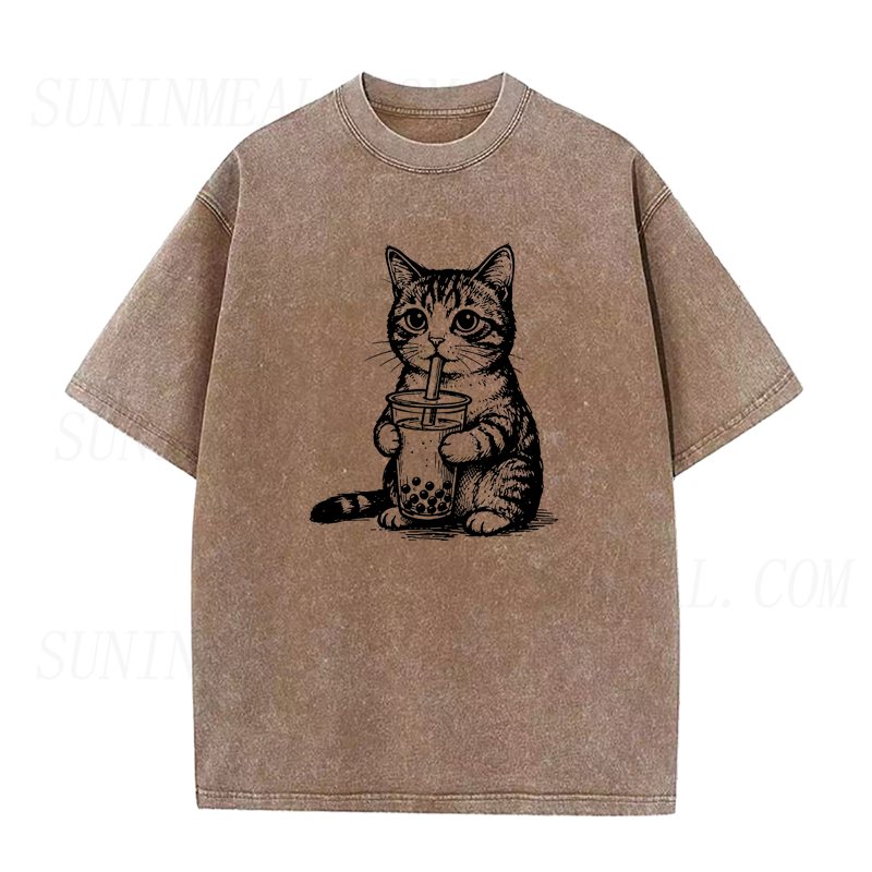 Cute Cat Drinking Bubble Tea Unisex Tee