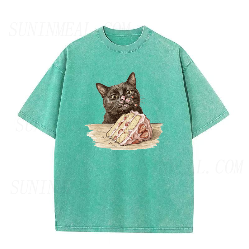 Black Cat Eating Cake Unisex Tee