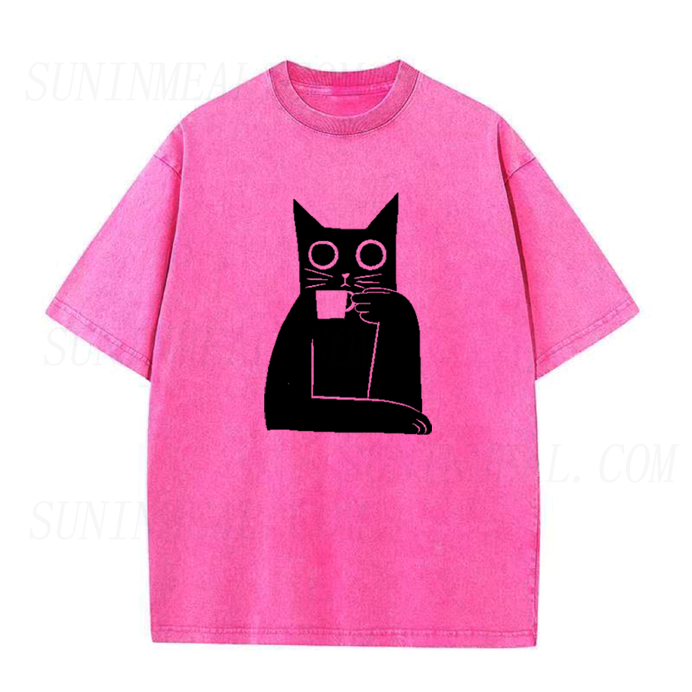 Black Cat Drinking Coffee Unisex Tee