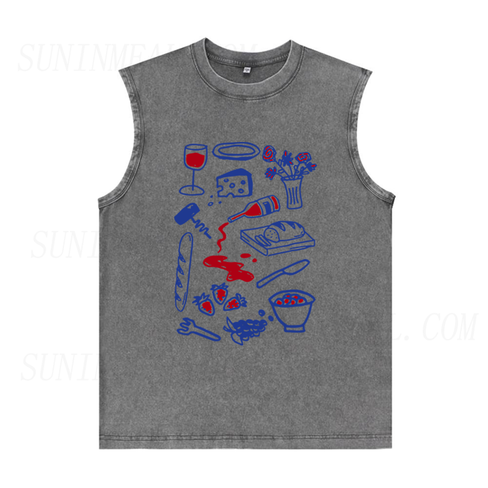 Wine Cheese Baguette and Fruits Unisex Tank Top