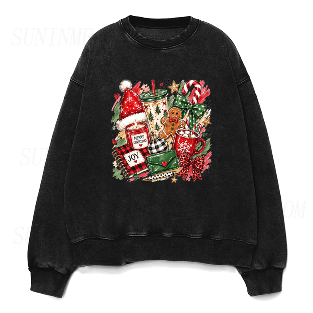 Christmas Cozy Vibes Gingerbread Candy Cane Hot Cocoa Collage Graphic Unisex Crewneck Sweatshirt
