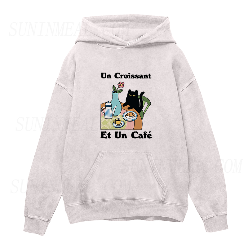Cafe Croissant Cat  Unisex Hoodie