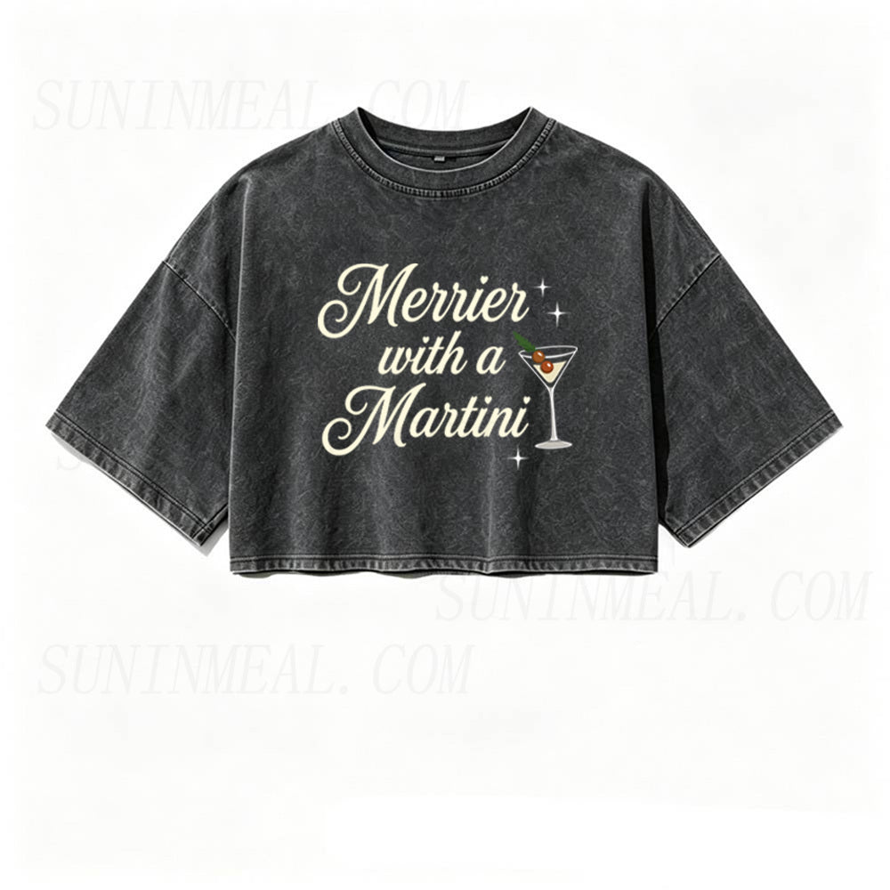 Merrier with A Martini Oversized Crop Tee