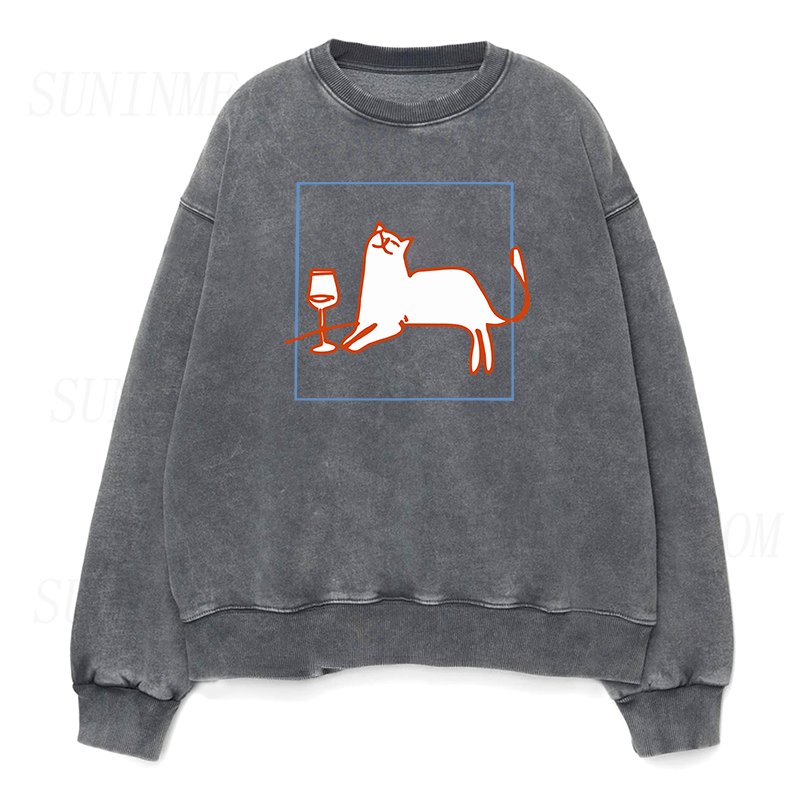 orange cat with wine Unisex Crewneck Sweatshirt