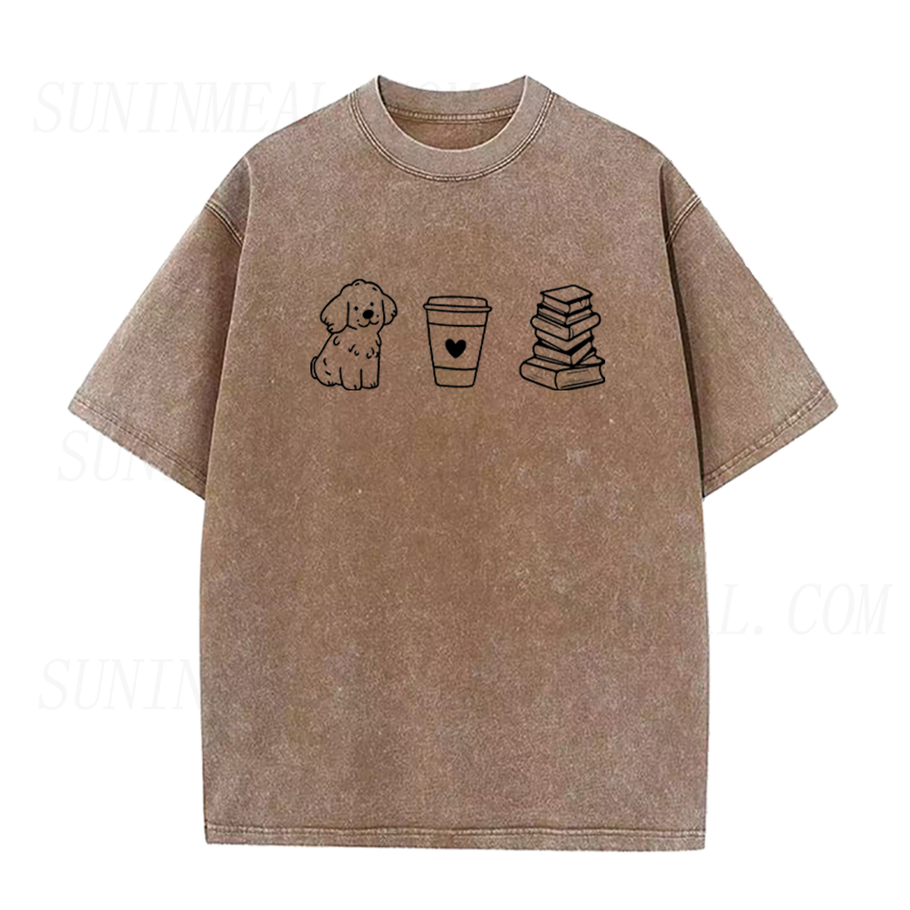 Cute Puppy Coffee Book Lover Graphic Unisex Tee